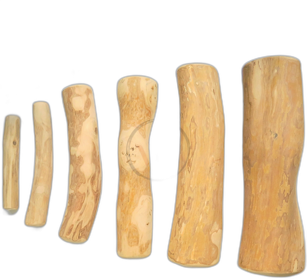 Natural coffee wood chew sticks in six sizes, XS to XXL